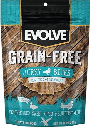 Evolve Golosinas para perros de pato, guisantes y arándanos sin granos