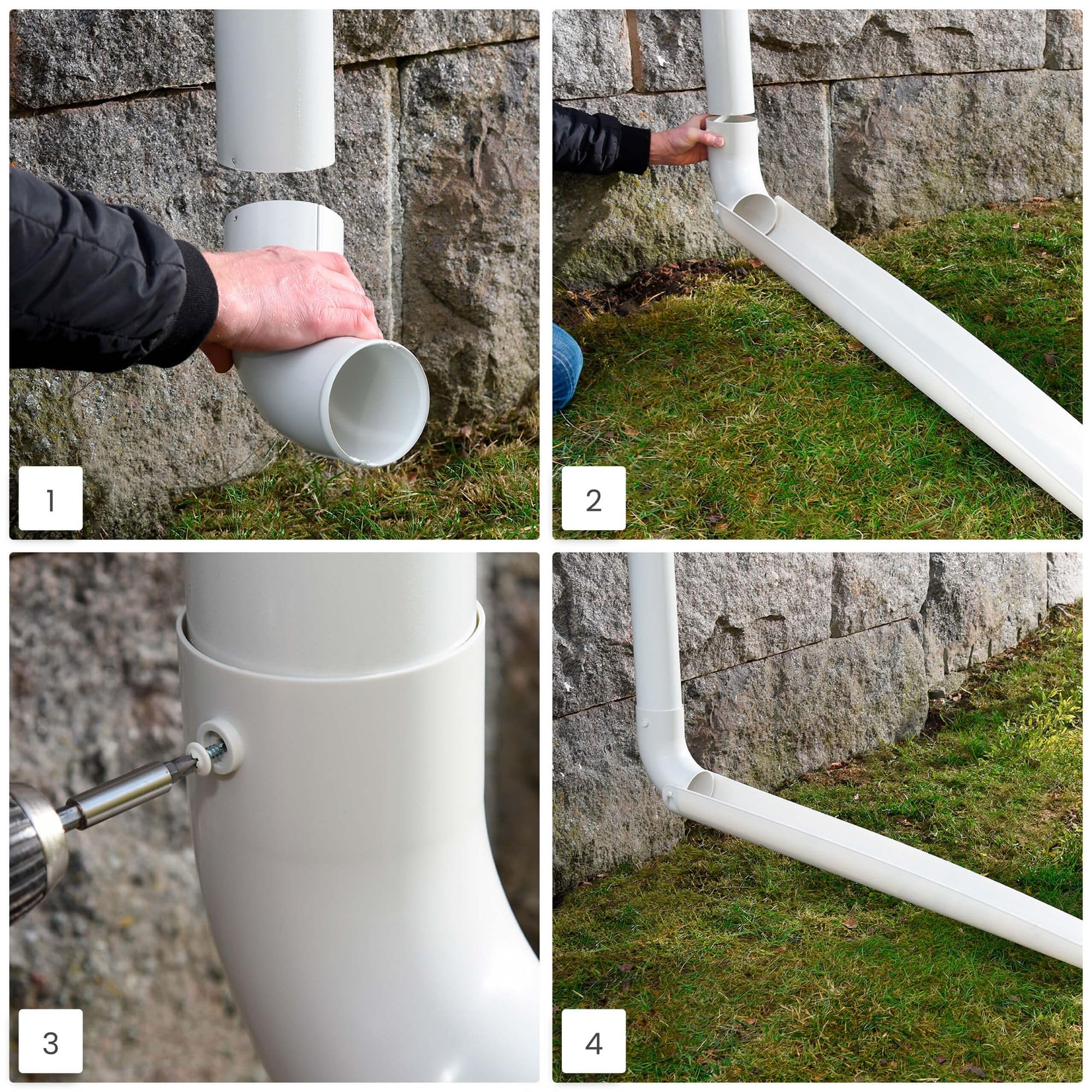 Alargador de bajante plegable 90 x 1500mm Blanco | Plástico, pieza de extensión para bajantes, favorece el desagüe del tejado, ahorra espacio