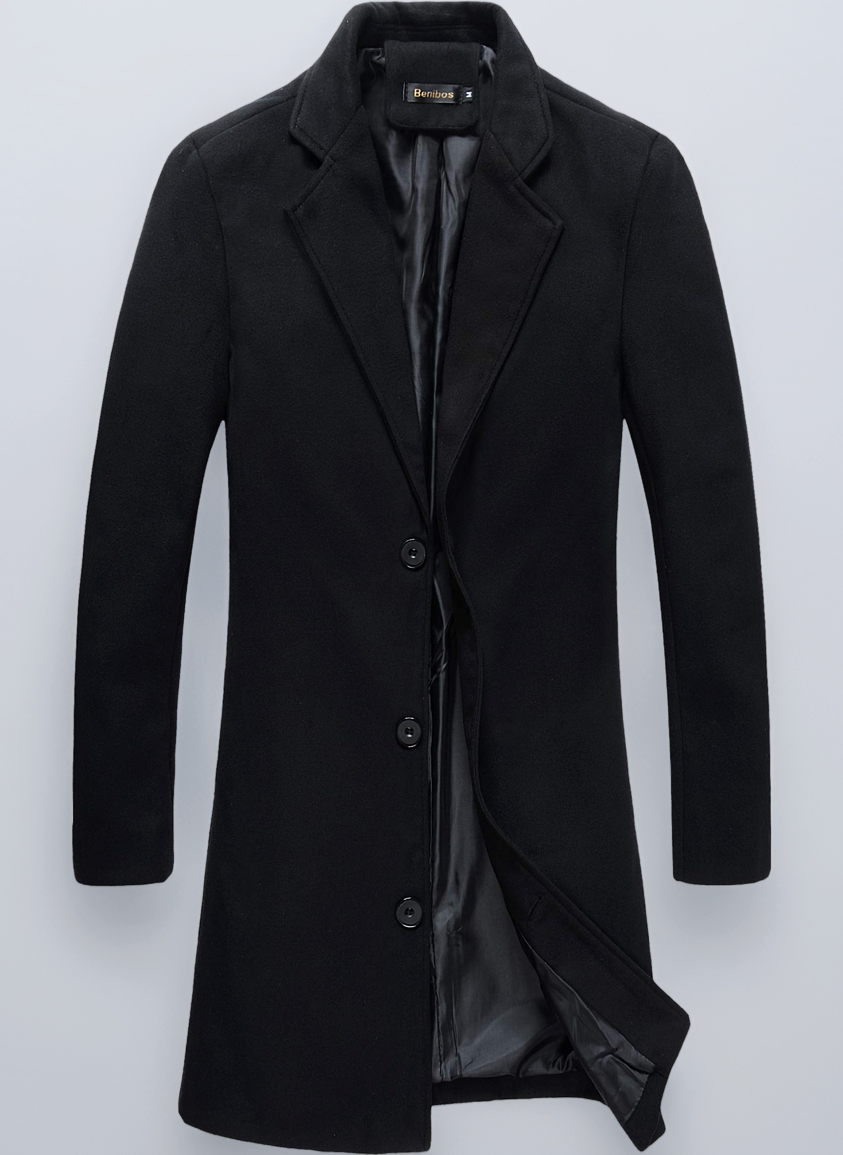 Mens Trench Coat Slim Fit Notched Collar Overcoat