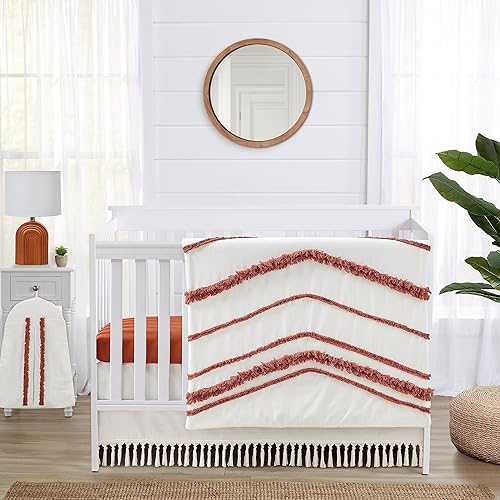 Sweet Jojo Designs Juego de ropa de cama para cuna de bebé, color naranja, bohemio, bohemio, para bebé, manta para guardería, falda apiladora de