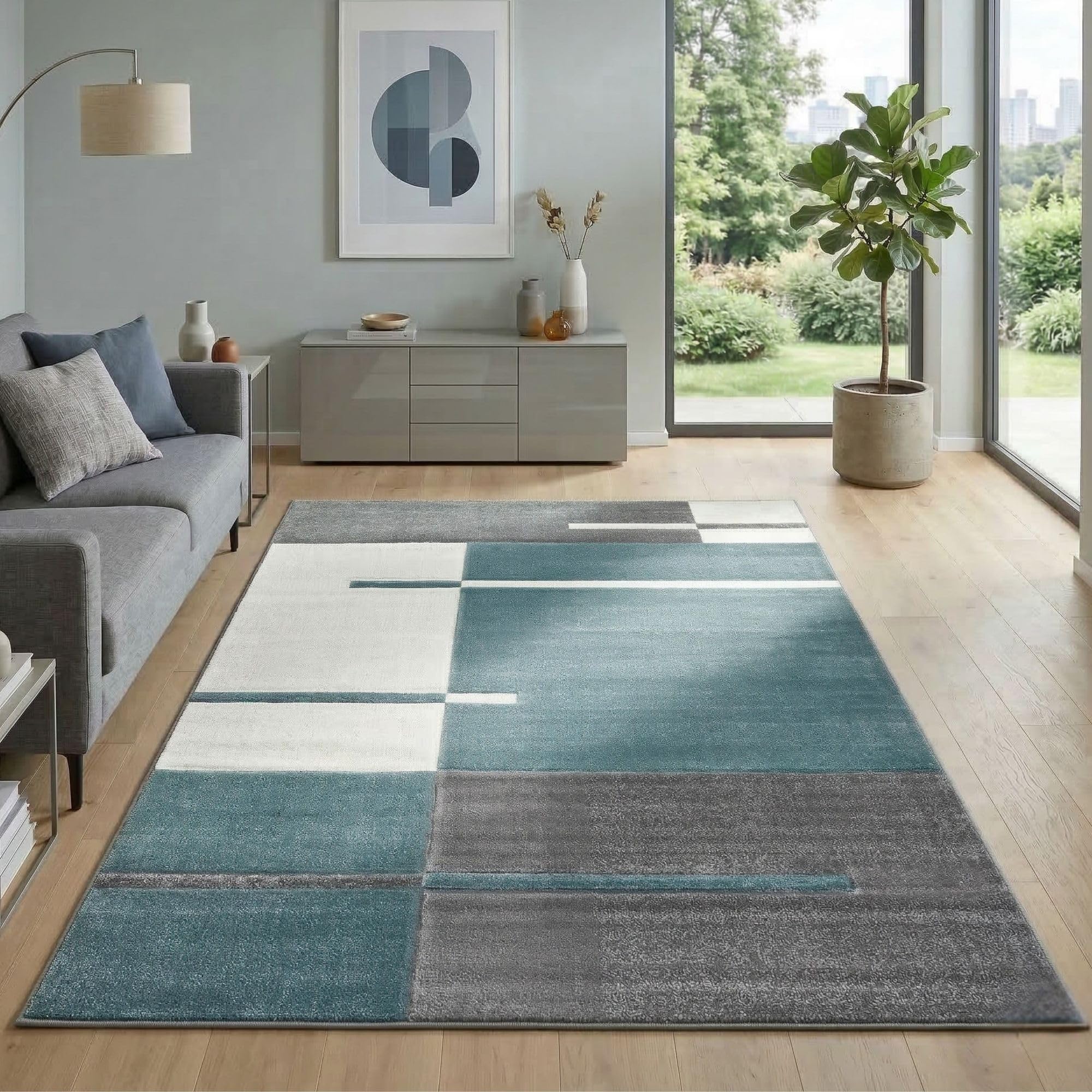 Carpetsale24 Teppich Kurzflor Konturenschnitt in Schwarz Grau Weiß - Kariertes Design, Extra Weich, Waschbar, Pflegeleicht - Für Wohnzimmer, Schlafzimmer, Esszimmer