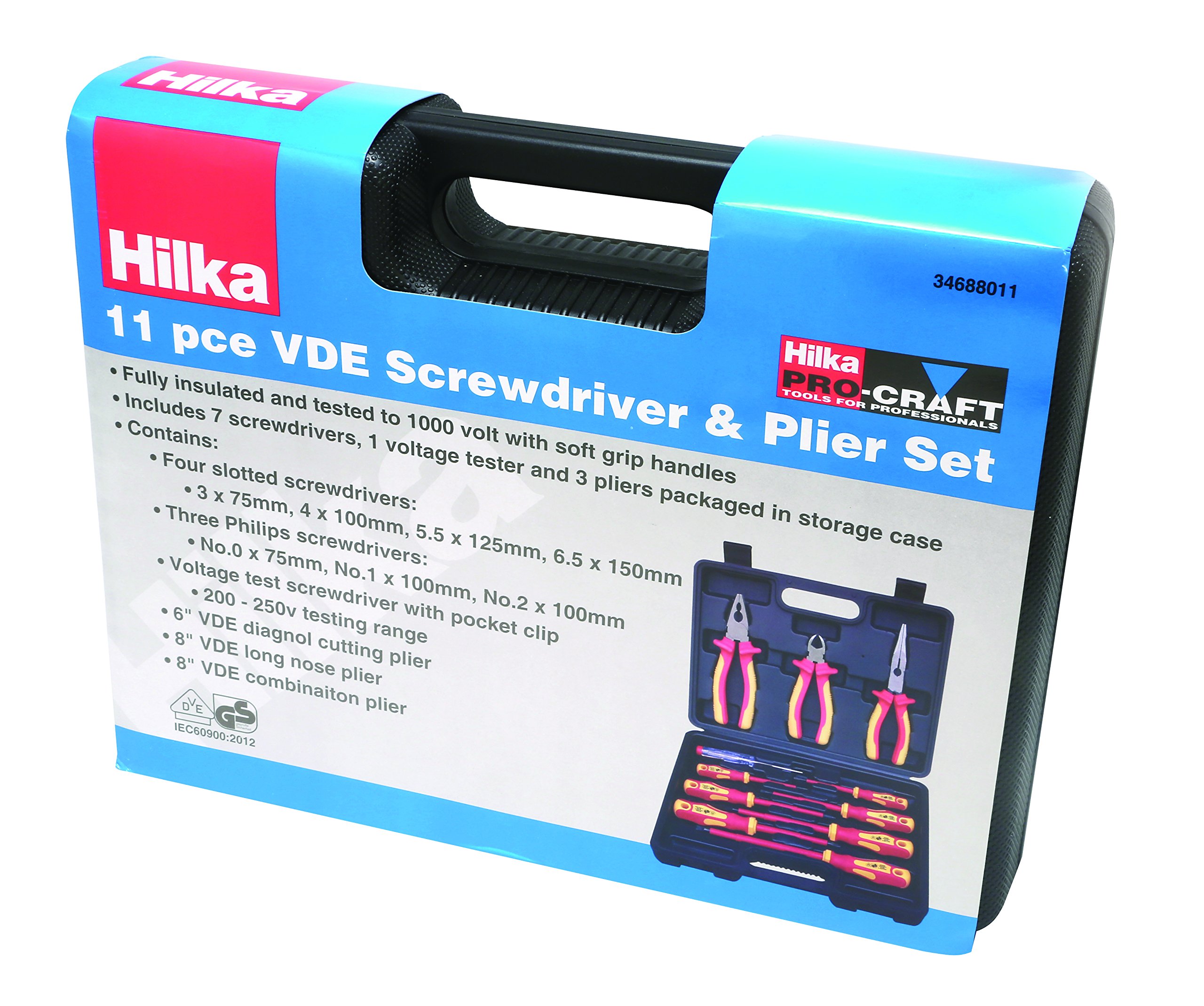 Hilka 34688011 VDE Destornillador y juego de alicates – rojo/amarillo (11 piezas)