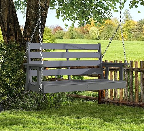 Miniatura 3 de GREENVINES Columpio de porche  51 pulgadas  Plástico HDPE  para patio al aire libre  Todo clima  Columpios de banco impermeables  con 4 cadenas de