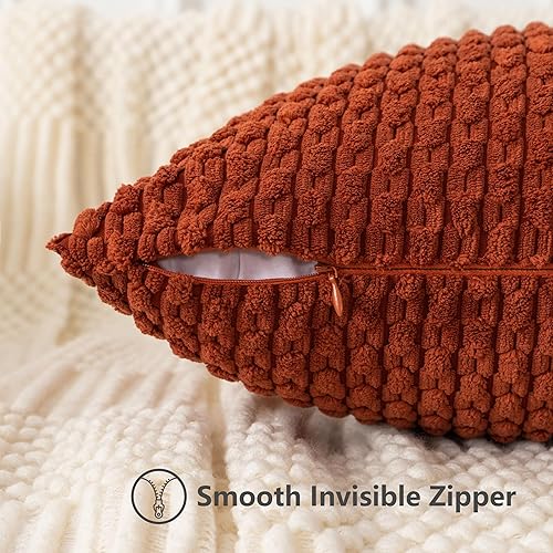 Miniatura 2 de UGASA - Juego de 4 fundas de almohada de pana suave para otoño, fundas de almohada lumbar oblongas decorativas de rayas bohemias de 12 x 20