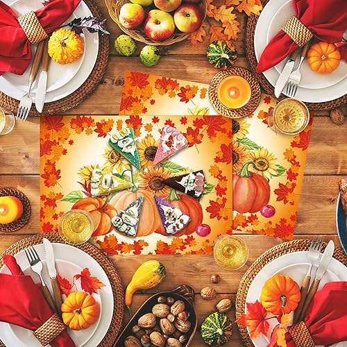 Miniatura 7 de 36 manteles individuales de papel desechables de Acción de Gracias, manteles individuales de otoño, girasoles de otoño, hojas de arce, calabazas,