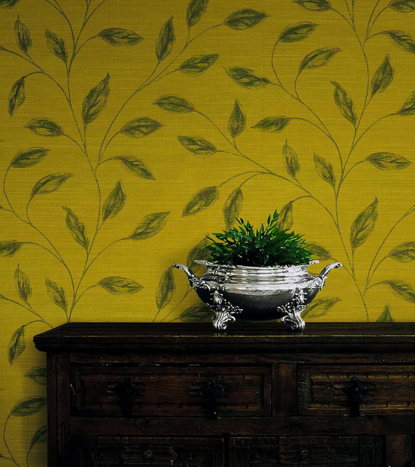 Brewster Home Fashions Kenneth James 566-43985 Echo Design Elspeth Brown Metallic Leaf Wallpaper