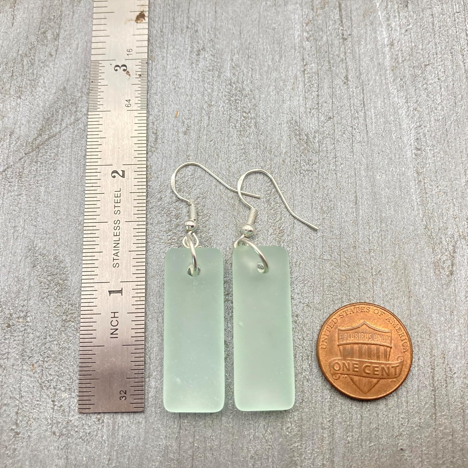 Handmade in Hawaii, Minimalist design, Rectangle Sea Glass Earrings, (Hawaii Gift Wrapped, Customizable Gift Message)
