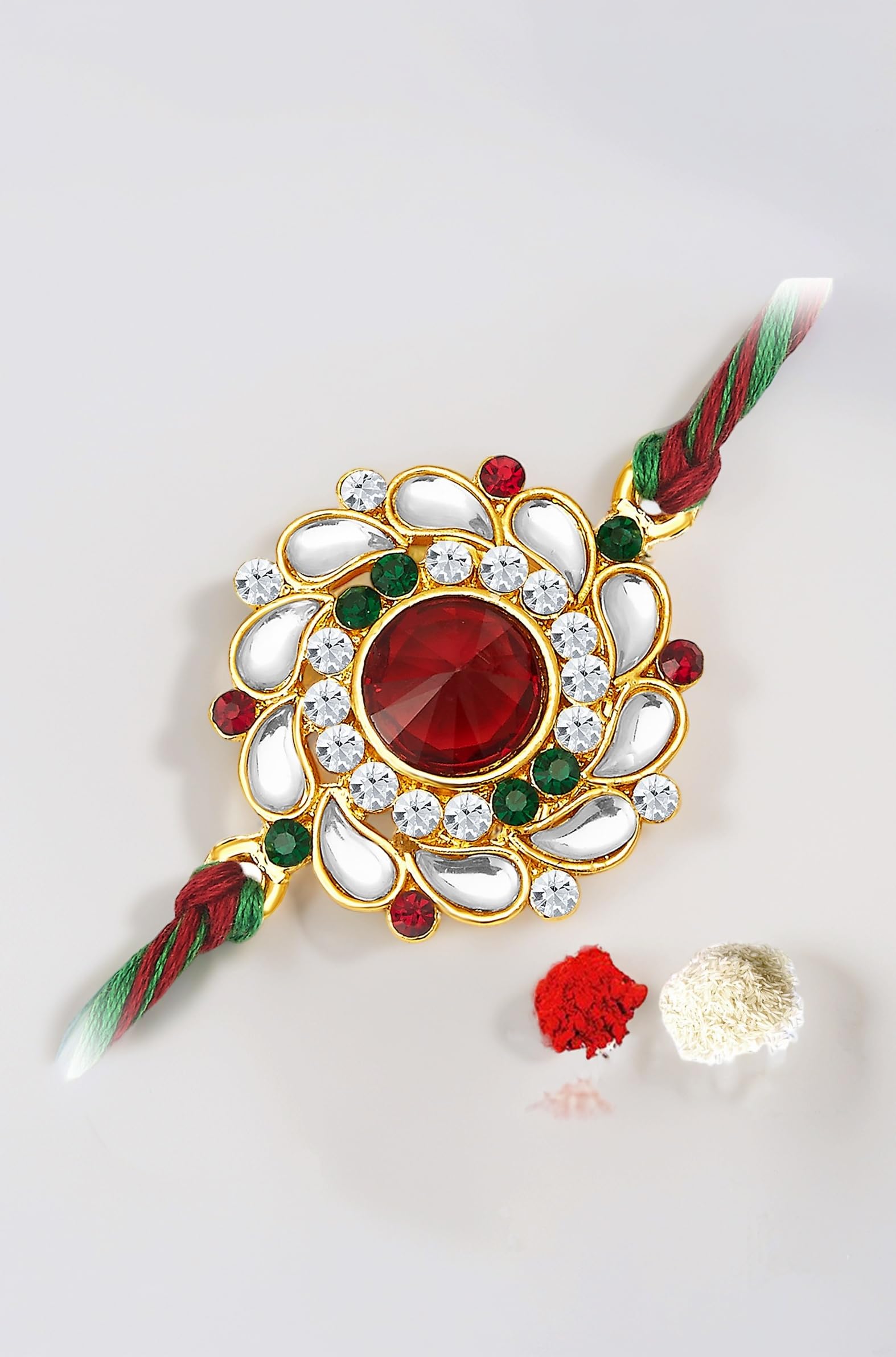 Sukkhi Rakhi for Brother Elegant Floral Kundan Designer Gold Plated With Roli Chawal & Greeting Card