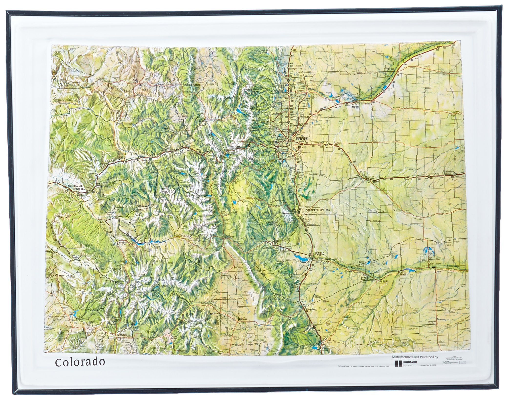American Educational Colorado Natural Color Relief Map with Black Plastic Frame, 17-1/2" Length x 22-1/2" Width