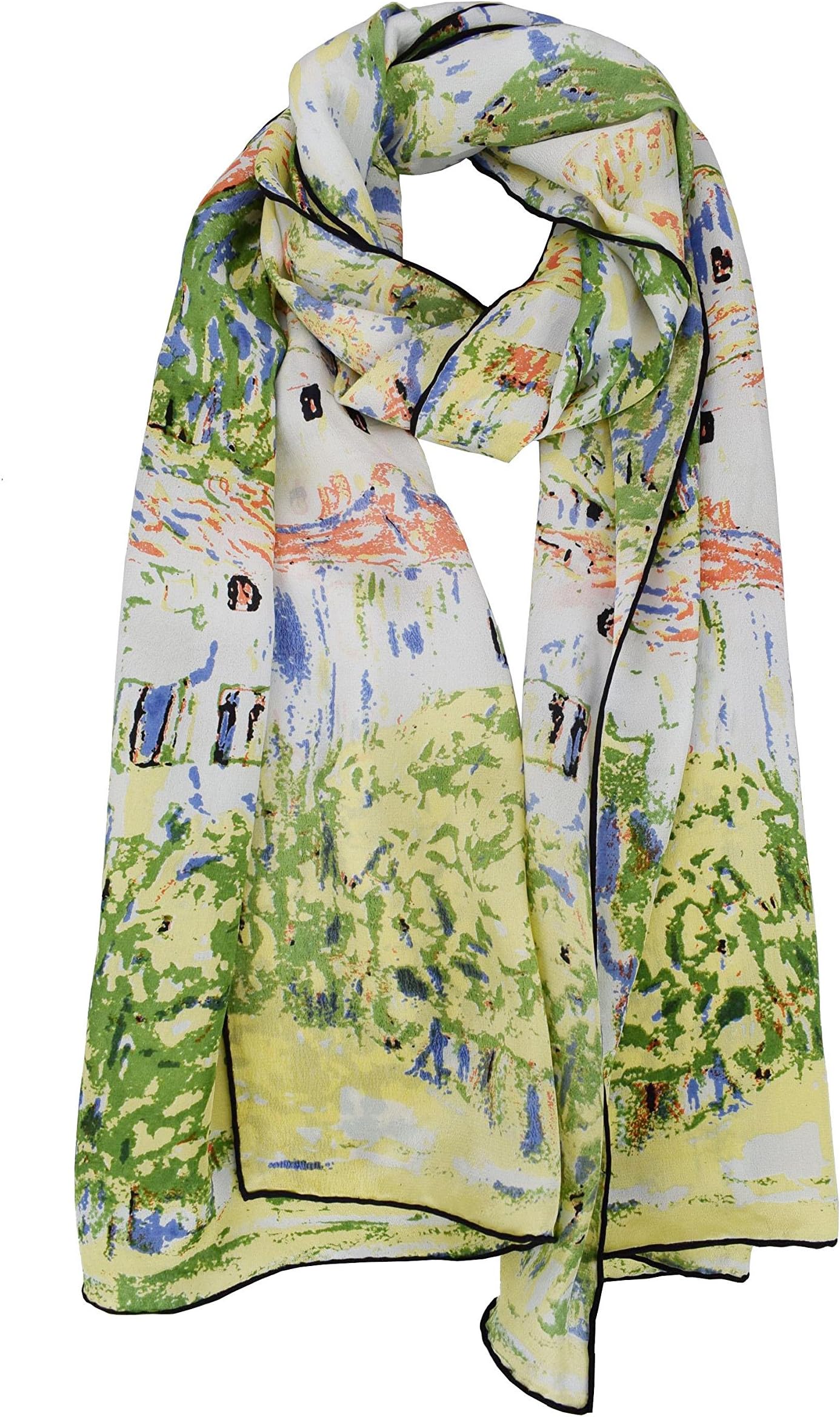 Elegna Women 100% Silk Art Collection Scarves Long Shawl Hand Rolled Edge