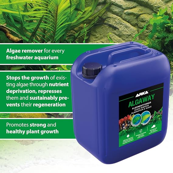 Algae Remover Aquarium 5 L - Algaway Effective Against All Types | algae treatment, algae stop, copper-free, plant-safe, against hair algae, spot algae, brush algae, green algae, freshwater