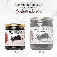 Vista 4 de Cerezas de cóctel Península Premium. Ganador de premios. Rojo borgoña intenso. Suave como la seda, rico jarabe. Lujoso sabor afrutado y agridulce.