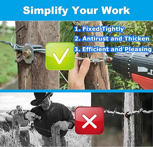 Miniatura 2 de 100 tornillos de poste de fijación de valla con fijador de alambre, clavos de grapas para valla para malla de alambre y cercado tejido, instalación