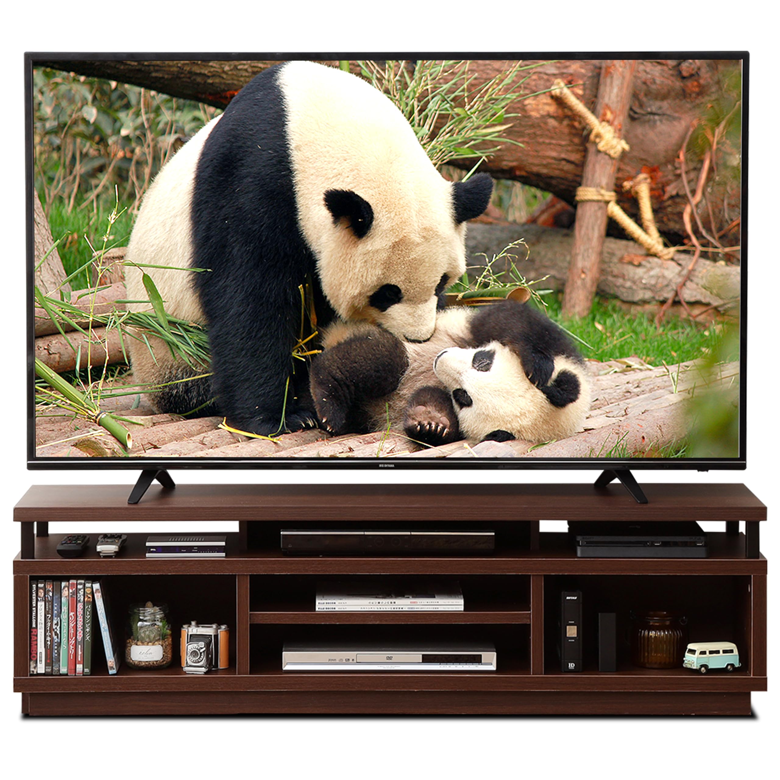 Iris Ohyama, Porta TV/Mobile TV/TV Porta TV in legno/Porta TV con 5 ripiani aperti/TV fino a 65, Legno massello, fori passacavi, Ufficio, Soggiorno - TV Cabinet Middle OTS-150M - Marrone