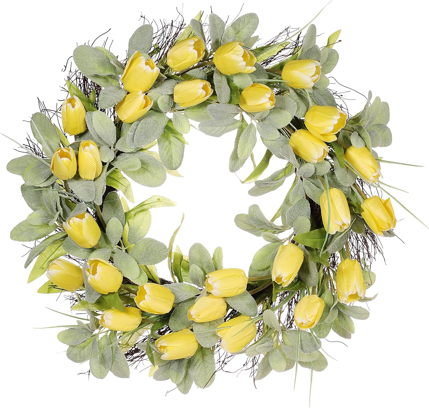 30" Artificial Tulip Floral Spring Wreath with Green Leaves
