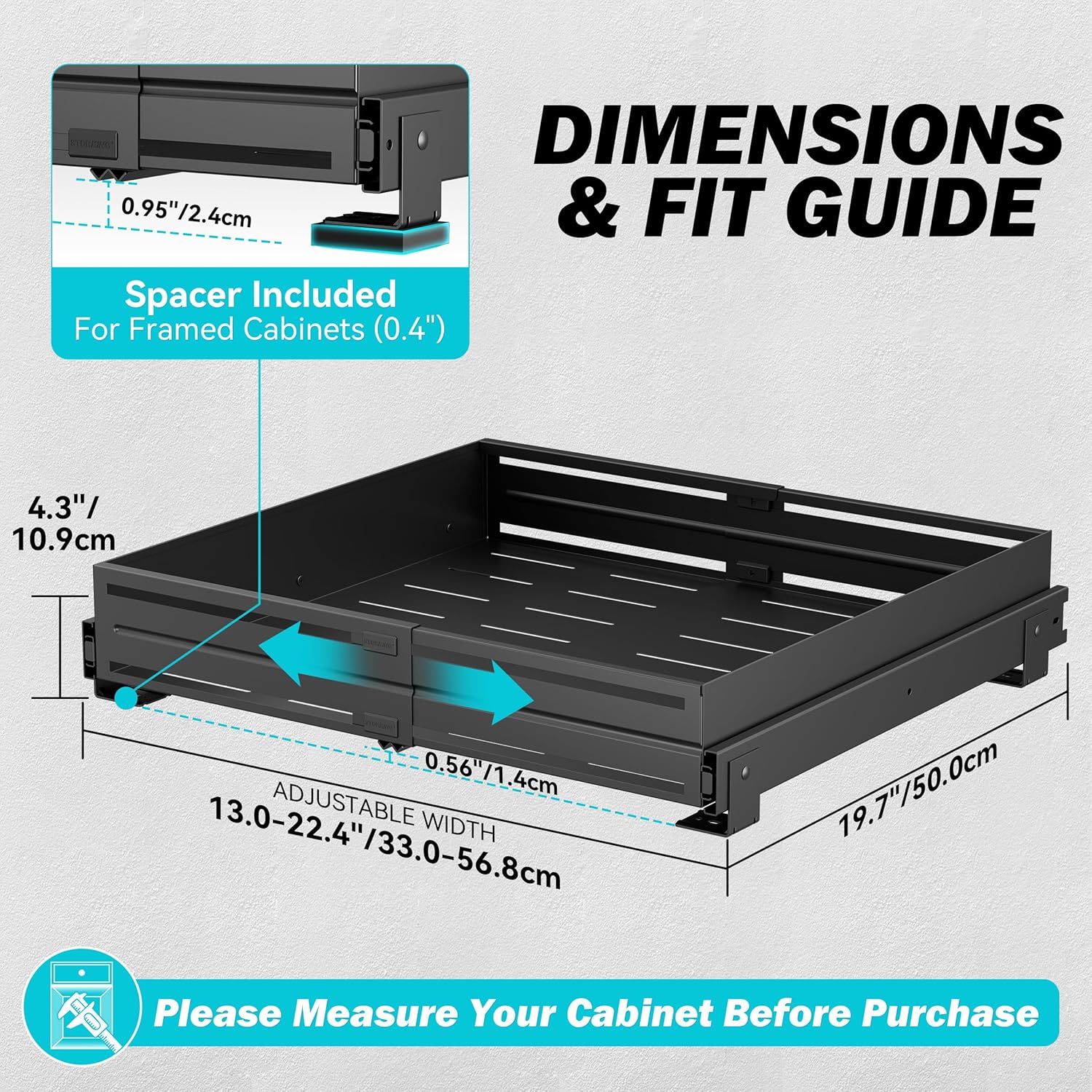Pull Out Cabinet Organizer, Expandable Width 13"-22", Heavy Duty Metal Slide Out Drawers for Cabinets, Expandable Cabinet Pull Out Shelves for Kitchen, Pantry, Bathroom, Black