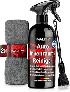 Ivality® Premium Auto Innenraum Reiniger Set 500ml - Cockpitpflege für die Innen Reinigung von Kunststoff, Polster, Leder & Armaturen - Auto Pflege Innenraumreiniger mit Pinsel - Cockpit Reiniger