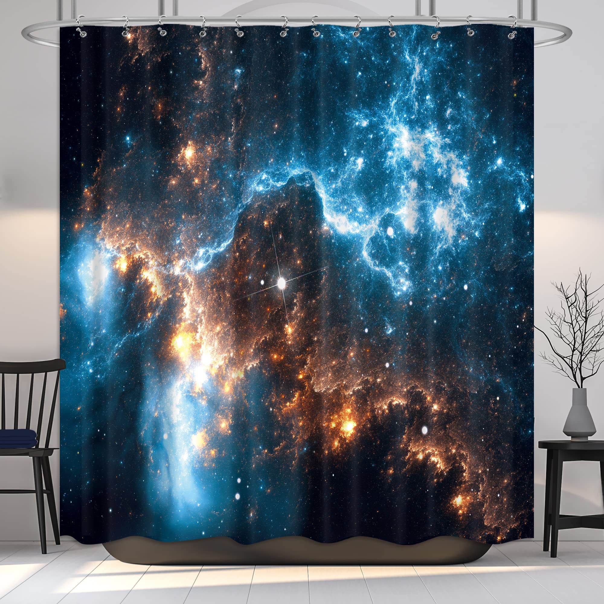 Riyidecor Galaxy Shower Curtain - Nebula Star Planet Night Starry Sky Universe Space Fantasy Fabric Waterproof Home Bathtub Decor 12 Pack Plastic Hook 72x72 Inch RY-KKCQ