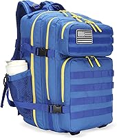 Vista 8 de Mochila táctica militar de 45 L para senderismo, hombres y mujeres, mochila militar Molle para camping, pesca, viajes, Negro -, Mochilas de mochila