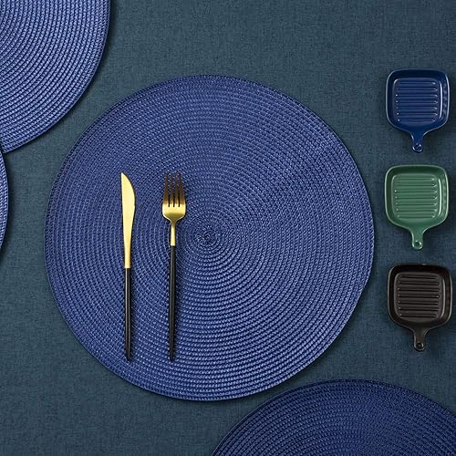 Miniatura 5 de AHHFSMEI Juego de 6 manteles individuales redondos trenzados de 15 pulgadas, para mesas de comedor, lavables, tejidos resistentes al calor, juego de