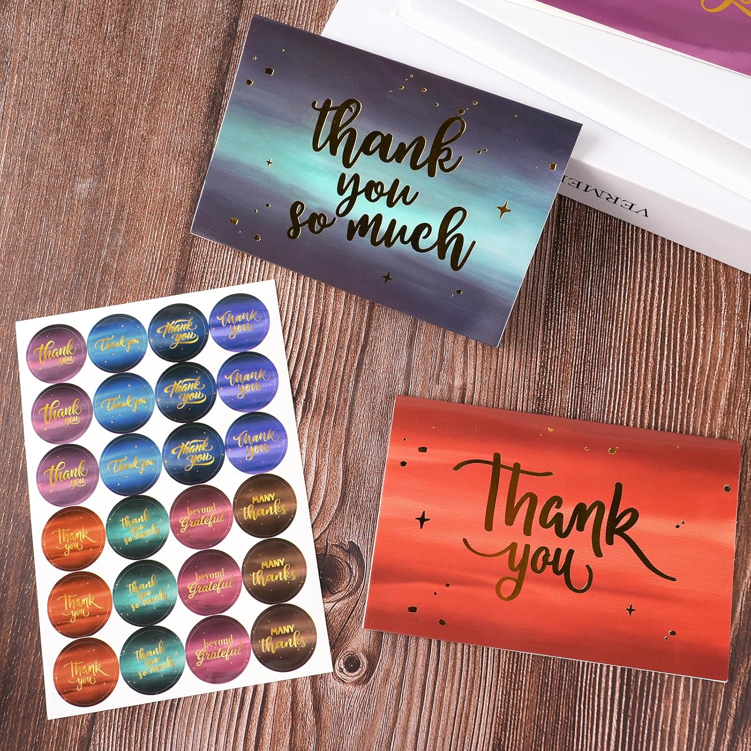 24 Pack Thank You Cards with Envelopes and Stickers, 6x4in Gold Foil Appreciation Card Splash Ink Sky Blank Note Card for Birthday, Business, Wedding, Employee Work Anniversary, 8 Cover Designs - Image 8