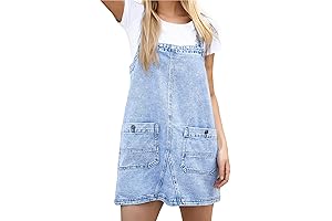 Womens Denim Overalls Dress, Perfect for Casual Summer Days