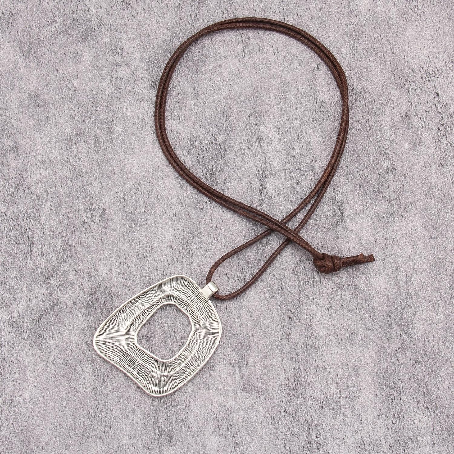 JAOYU Bohemian Necklaces for Women Leather Necklace Wood Pendant Choker Long Brown Necklace Chunky Circle Boho Hippie Jewelry - Image 5