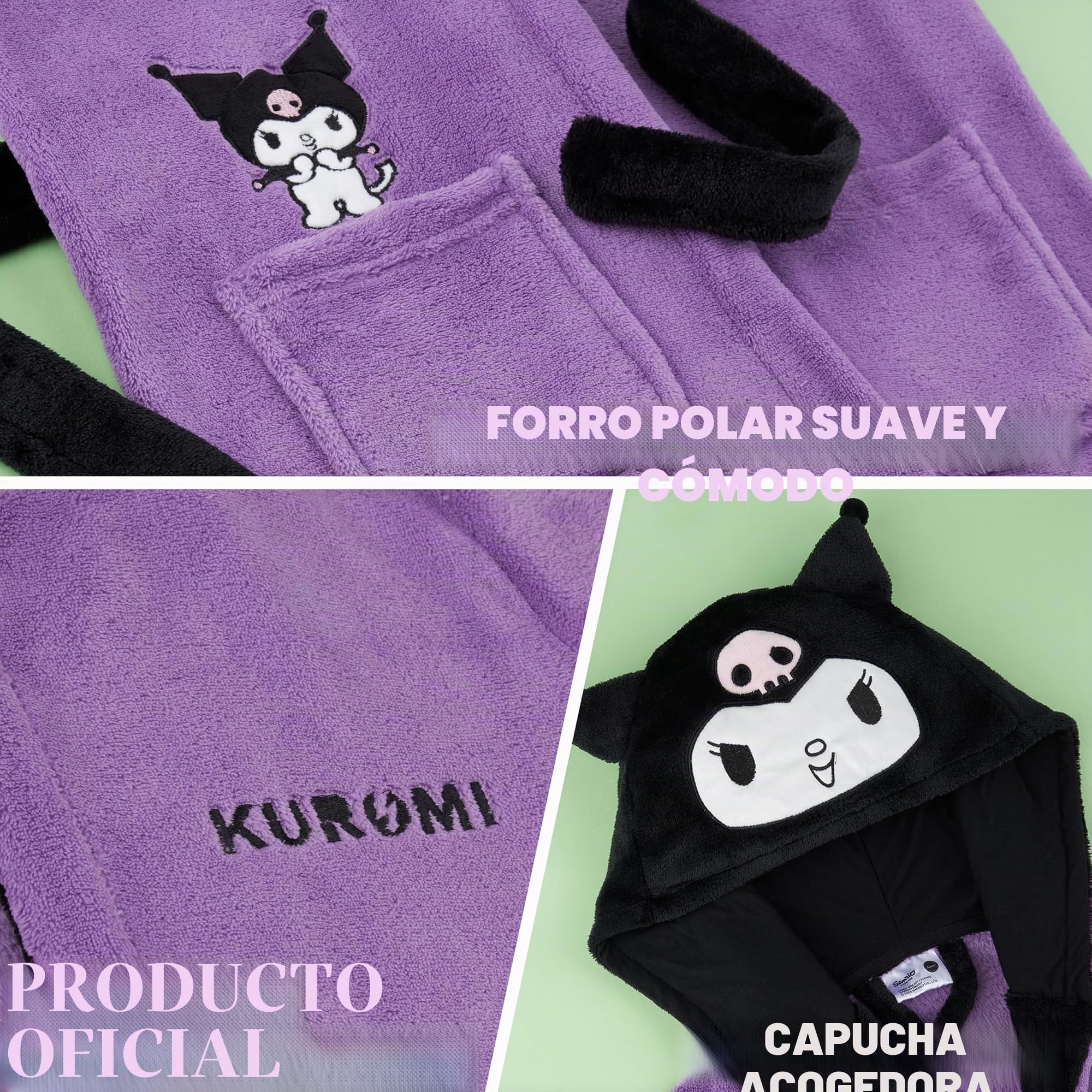 Hello Kitty Sanrio Bata de Casa Mujer Invierno, Kuromi Cinnamoroll Albornoz Capucha Bolsillos Cintura con Lazo, Regalos de Anime