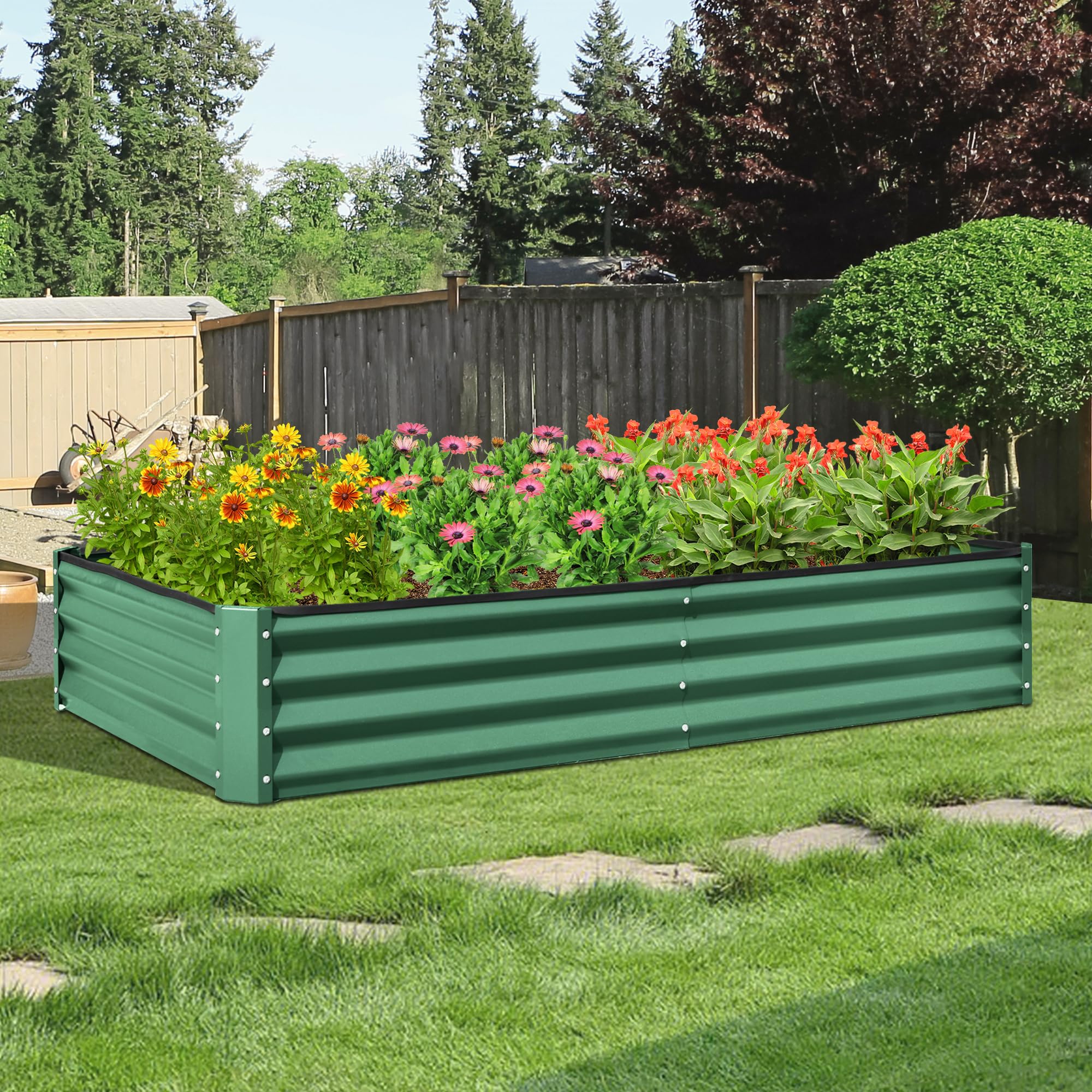 Domi Galvanized Raised Garden Bed, 8x4x1Ft Thickening Metal Planter Box for Vegetables Bottomless for Backyard Outdoor, 1" Deep w/ 228 Gallon Capacity