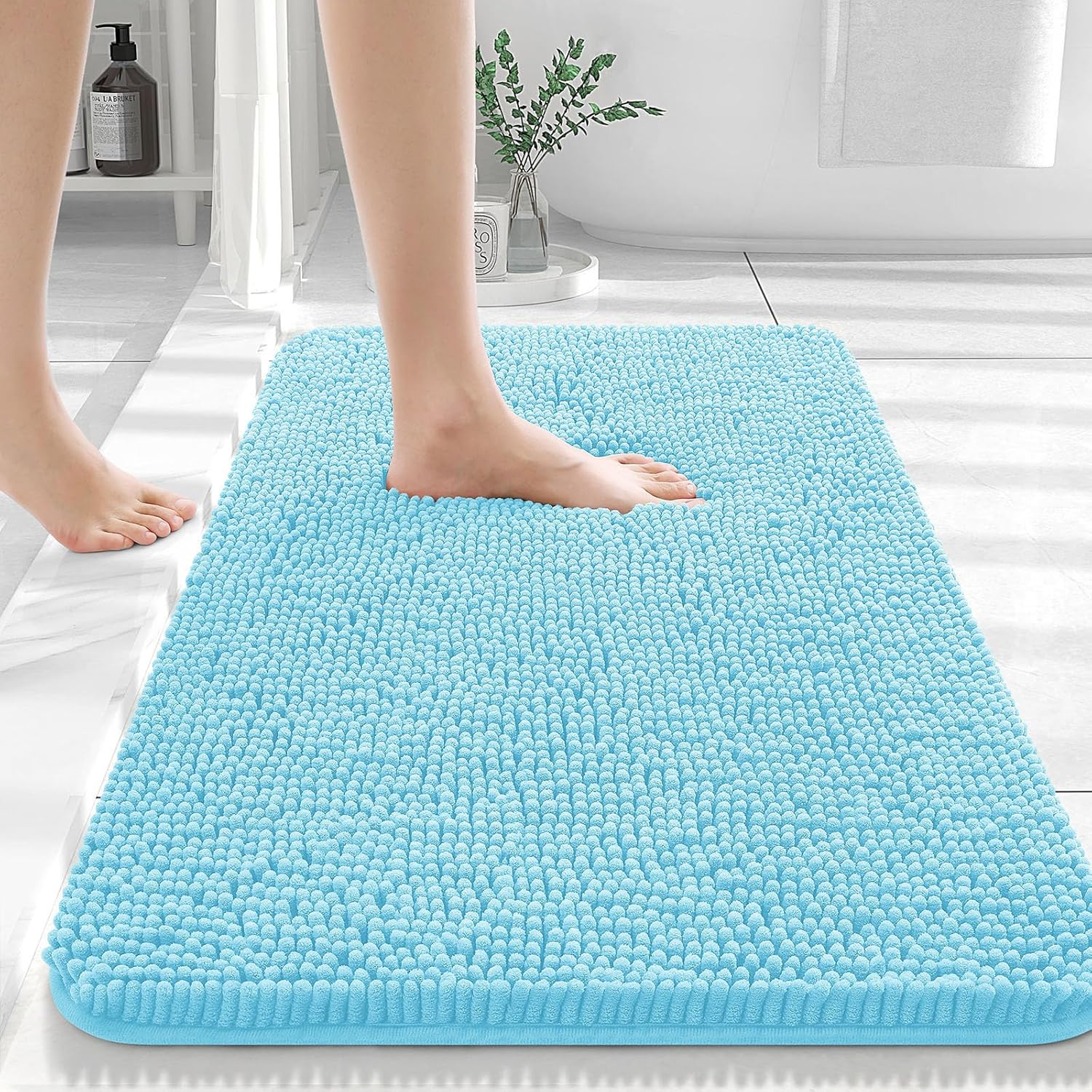 OLANLY Bathroom Rugs 30x20, Extra Soft Absorbent Chenille Bath Rugs, Rubber Backing Quick Dry, Machine Washable Bath Mats for Bathroom Floor, Tub and Shower, Home Decor Accessories, Sky Blue 30" x 20" Sky Blue