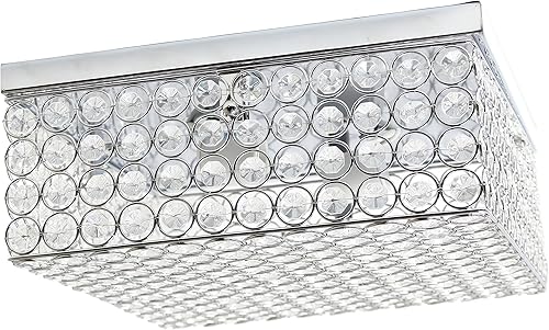Miniatura 5 de Elegant Designs FM1004-CHR Elipse Crystal 2 luces de montaje empotrado de techo cuadrado de 12 pulgadas, cromado