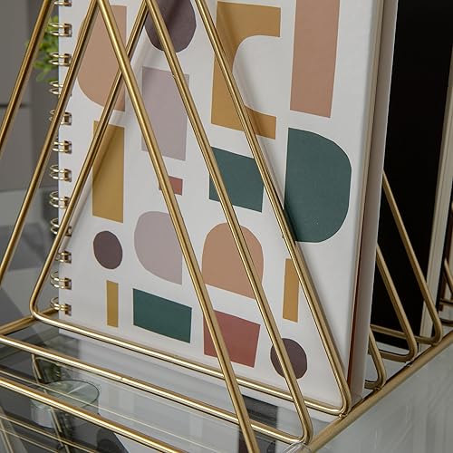 Miniatura 4 de Martha Stewart Ryder Gold Mesh Metal 9 Ranuras Triángulo Archivador de Revistero Organizador de Escritorio Organizador Clasificador