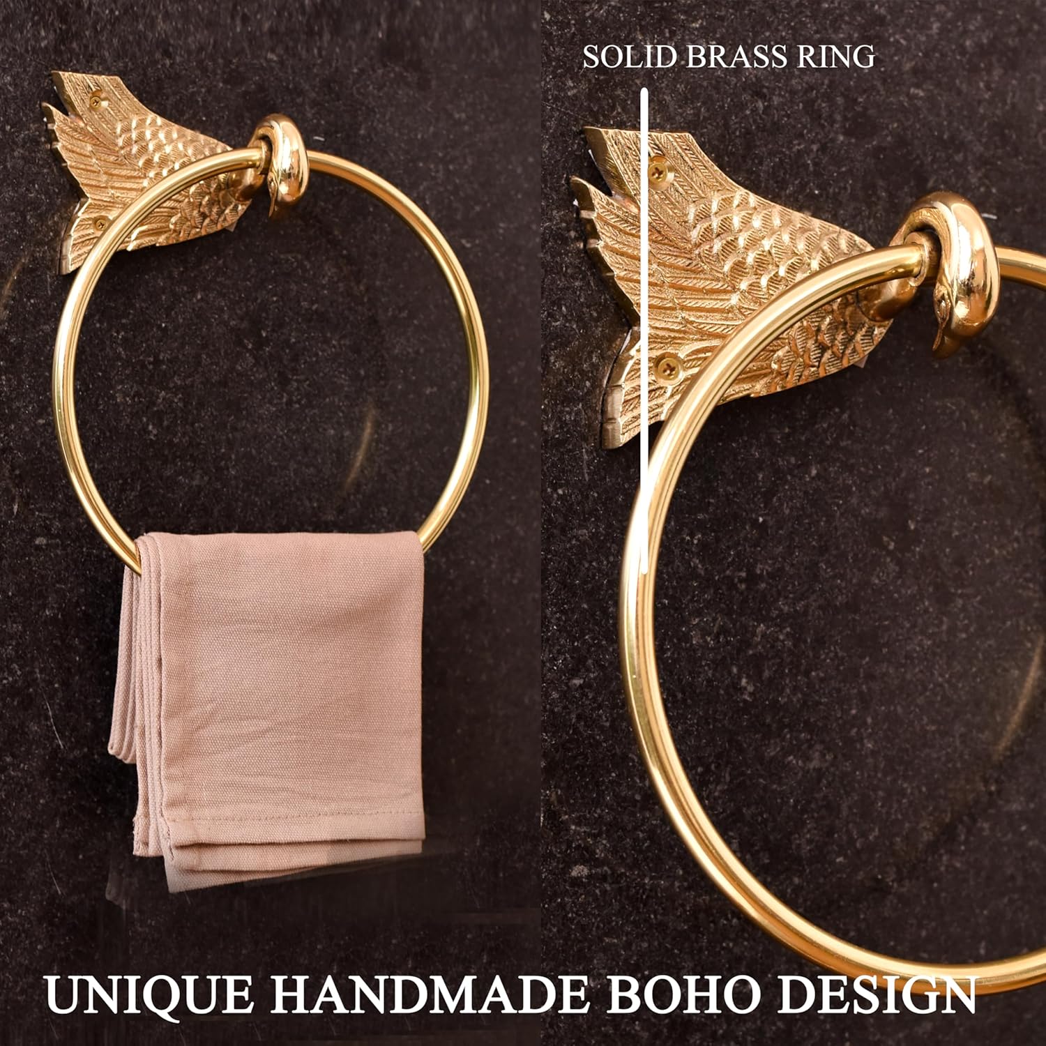 IndianShelf Premium Gold Swan Towel Ring Unique Decorative Brass Towel Hanger for Bathroom