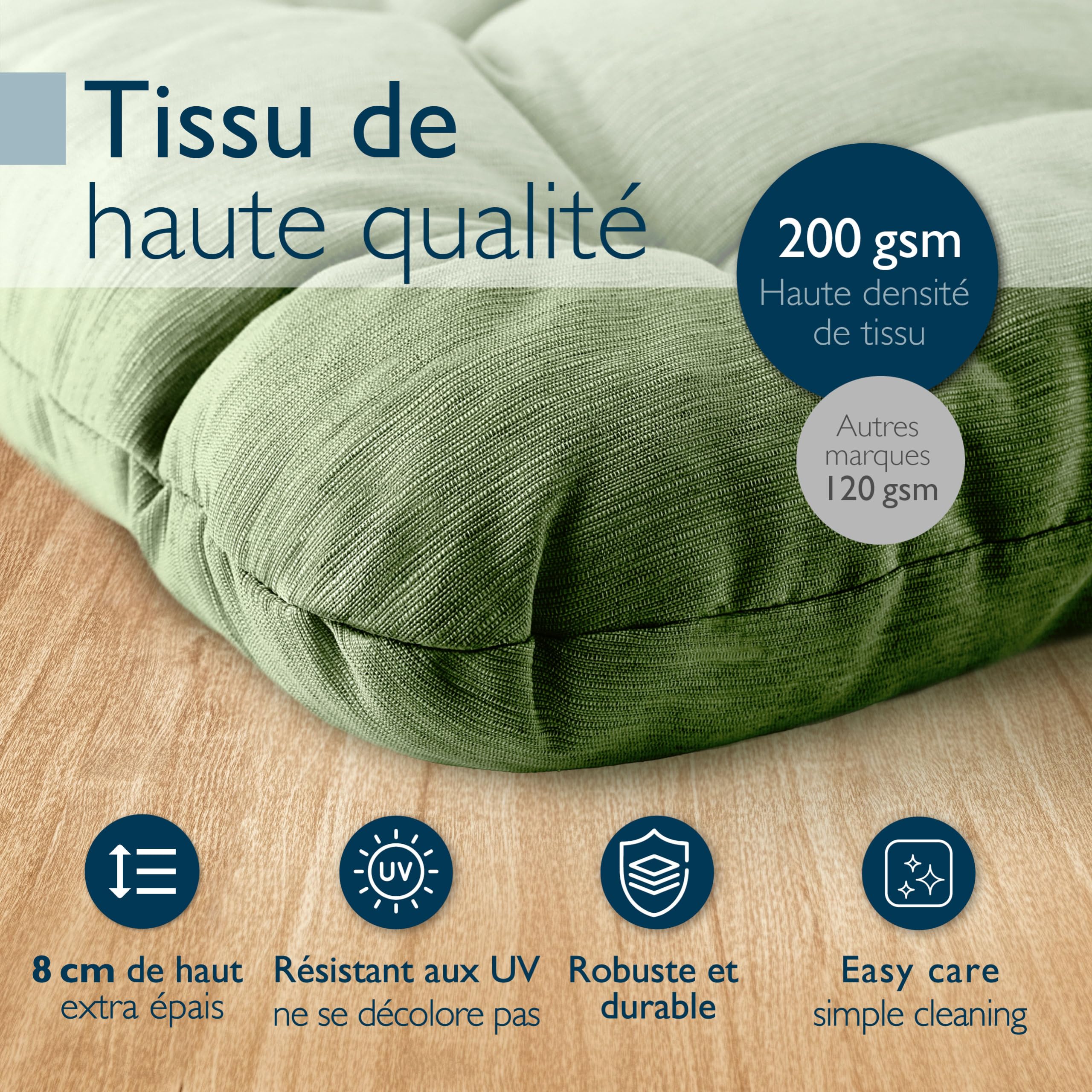 Beautissu Premium Set de 4 Galette Chaise Jardin Extérieur 35x35 cm Vert Foncé – 8 cm Épaisseur Coussin Siège Robuste & Résistant aux UV Coussin Fauteuil Jardin Terasse – HighLux SK
