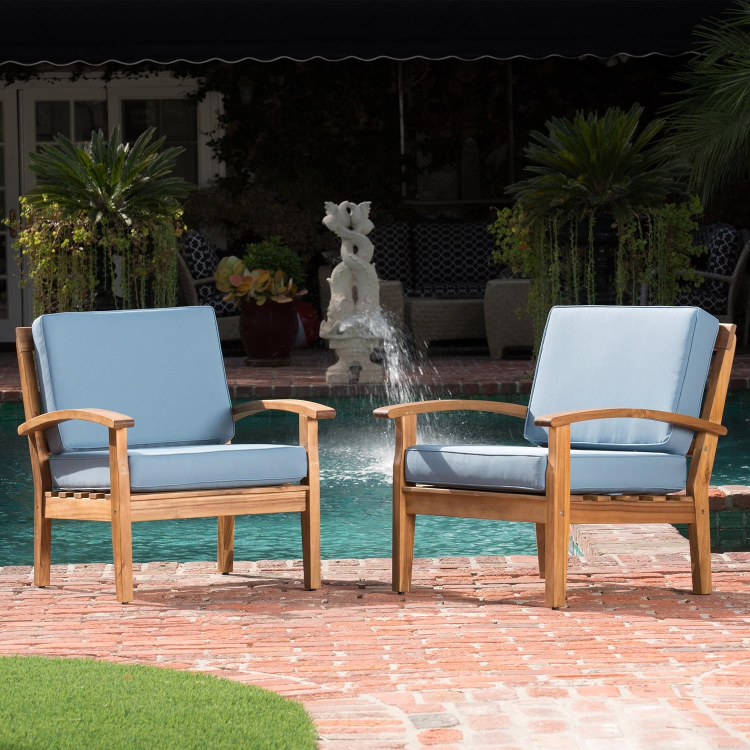 Peyton Club Chair in Deep Blue Upholstery: UV-Resistant Polyester Blend, Reinforced Rubberwood Frame, 28.5in W x 30in D x 34in H, Comfortable Seating for Indoor & Semi-Outdoor Spaces