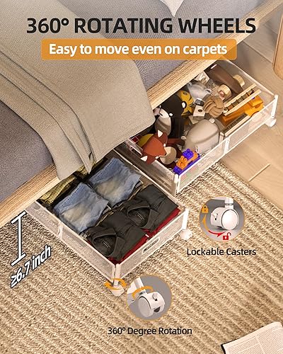 Miniatura 4 de Organizador debajo de la cama, contenedores de almacenamiento debajo de la cama, contenedores de almacenamiento debajo de la cama de 60 litros para