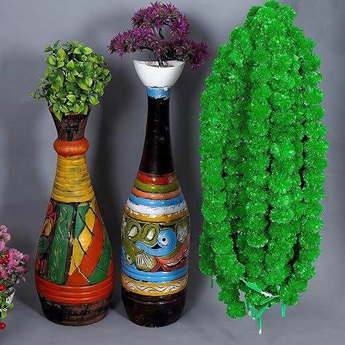 Guirnalda de caléndula de flores verdes artificiales de 5 hebras, decoración para festival indio Diwali, fiesta de Año Nuevo, arbusto de primavera,