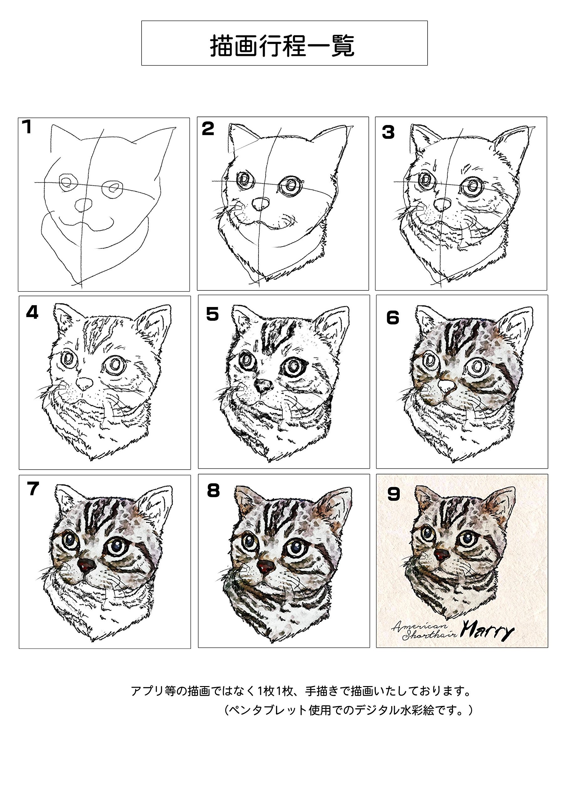 Amazon | Printon 愛猫ペットの肖像画(一頭/お顔のみ) 色紙サイズ