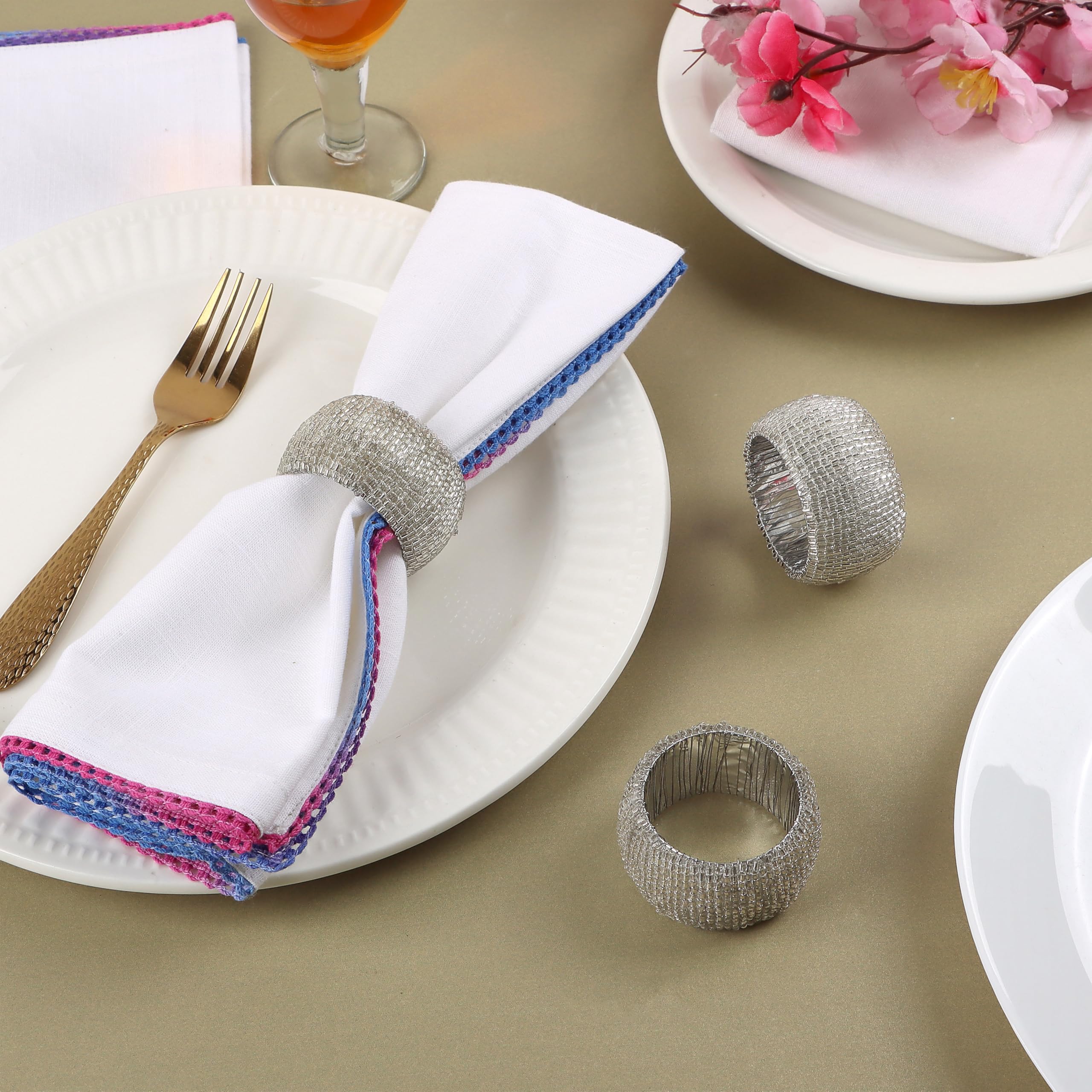Set di 12 portatovaglioli con perline, fatti a mano da abili artigiani, per Natale, Ringraziamento, feste, decorazioni da tavolo, set di anelli decorativi per tovaglioli, argento