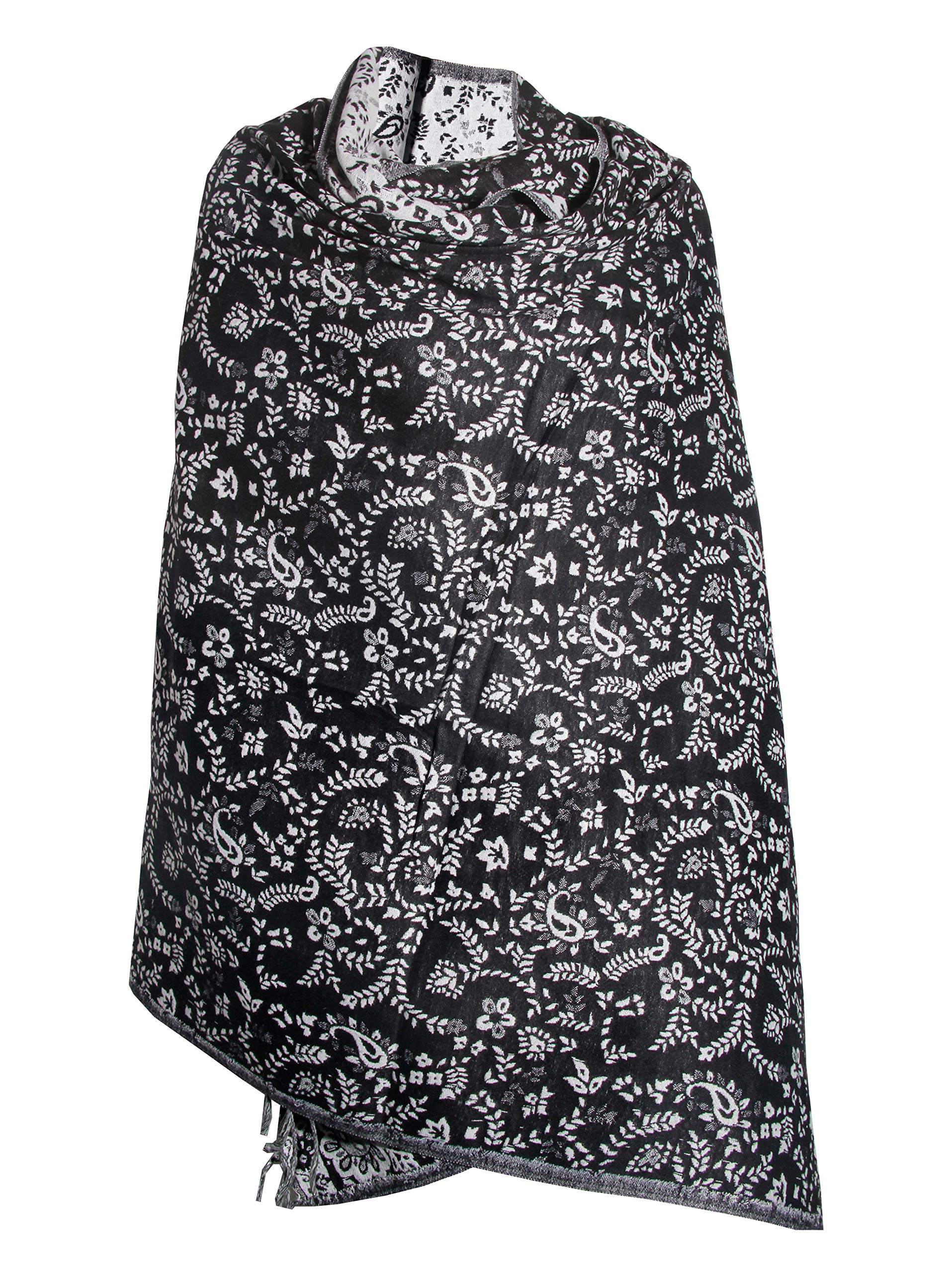 Winterschal, handgefertigt, luxuriös, mit Blumenmuster, Schwarz / Weiß