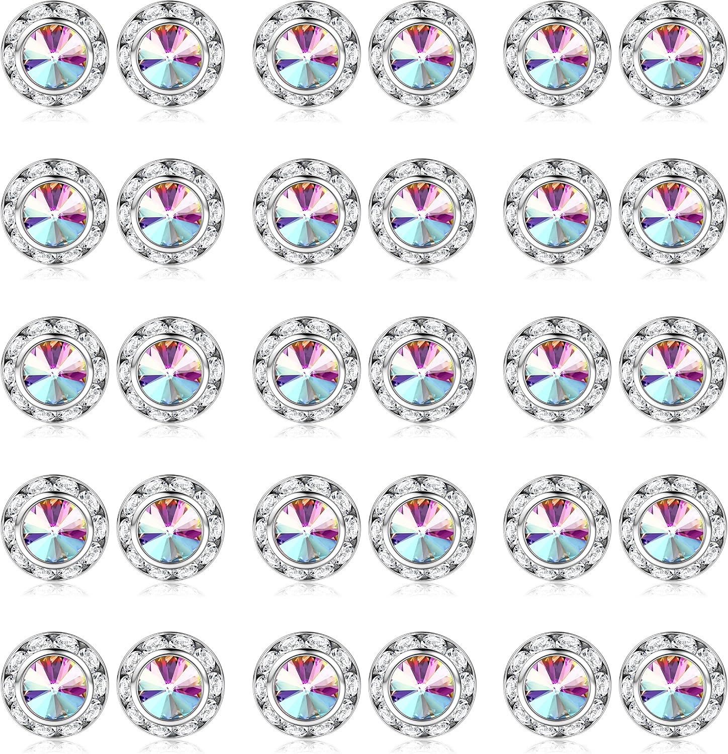 SAILIMUE 15Pairs Rhinestone Earrings For Women Dance Competition Performance Ballet Stud Earrings Stainless Steel Round Acrylic Stone Inside Rhinestone Crystal Halo Dance Competition Earrings Set 15mm 20mm