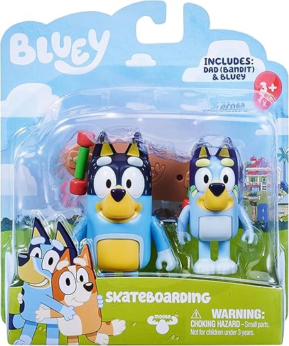 Miniatura 2 de Bluey, En patineta, 2.5 pulgadas y papá 3.27 pulgadas, paquete de 2, multicolor (13042)