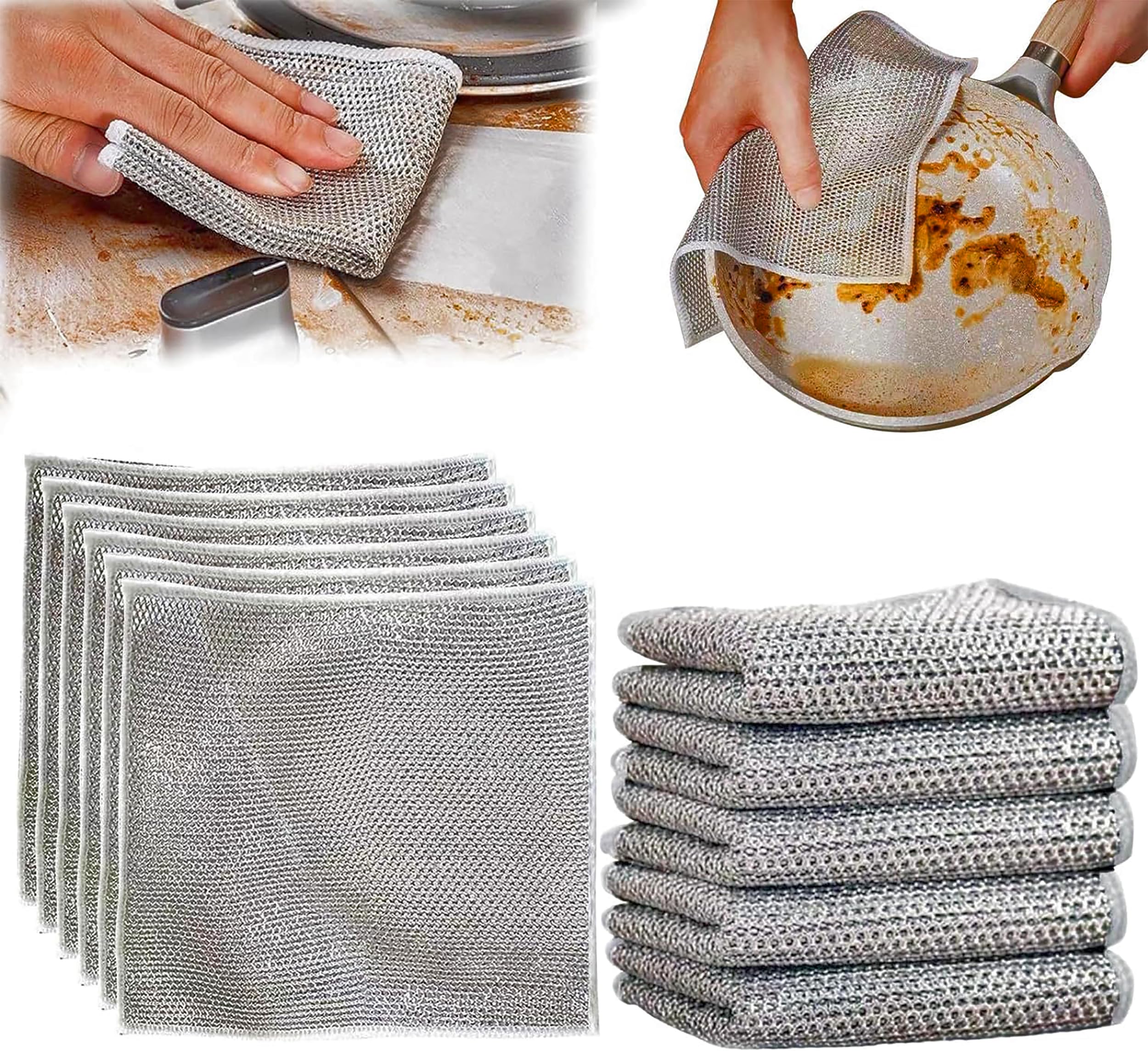 Thea Multipurpose Wire Miracle Cleaning Cloths, Magnifying Wire Dishwashing Rags for Wet and Dry Mesh Microfiber Cleaning Cloth for Metal, Kitchen, Dishes (Silver, 4) (B0CVDST912) Amazon Price History, Amazon Price Tracker