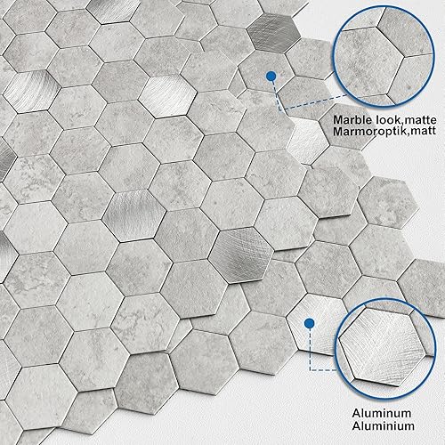 Miniatura 2 de MOFIT Hexagon Peel and Stick Backsplash Tiles Kitchen,Self-Adhesive Metal and Marble Honeycomb Peel and Stick Wall Tiles Sticker Mosaic Heat