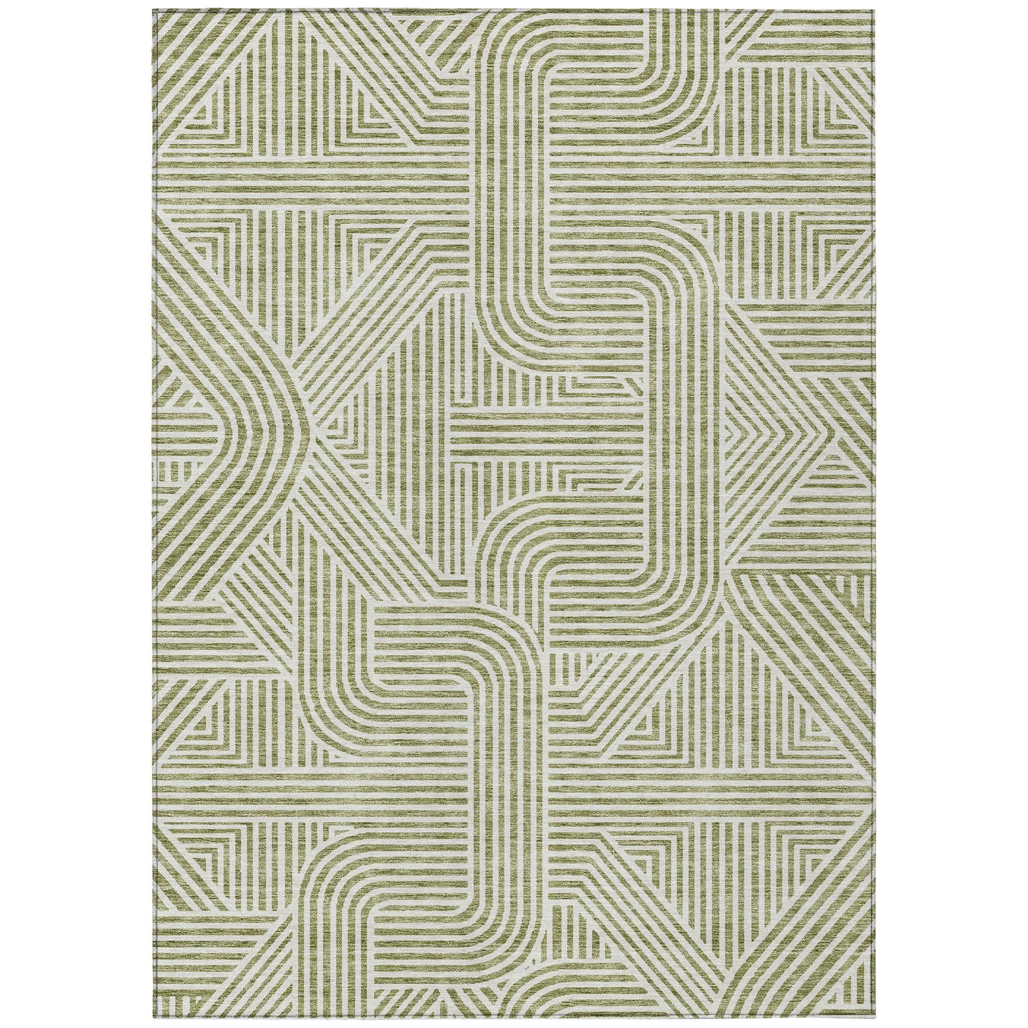 Addison Rugs Chantille ACN917 Green 5' x 7'6" Indoor/Outdoor, Machine Washable, Easy Clean, Non Shedding, Bedroom, Living Room, Dining Room, Kitchen,