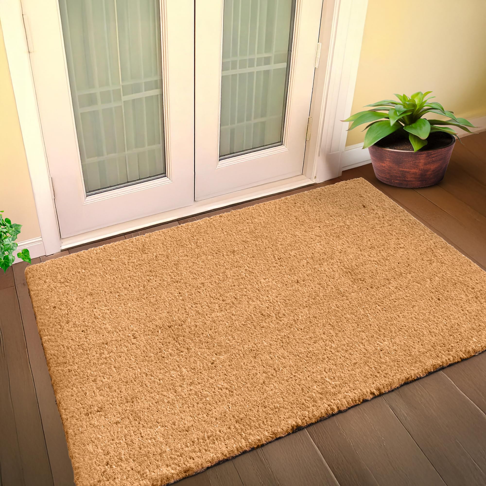 LuxUrux Welcome Mats Outdoor Coco Coir Doormat, with Heavy-Duty PVC Backing - Natural - Perfect Color/Sizing for Outdoor uses. (Natural, 100 x 100 cm)
