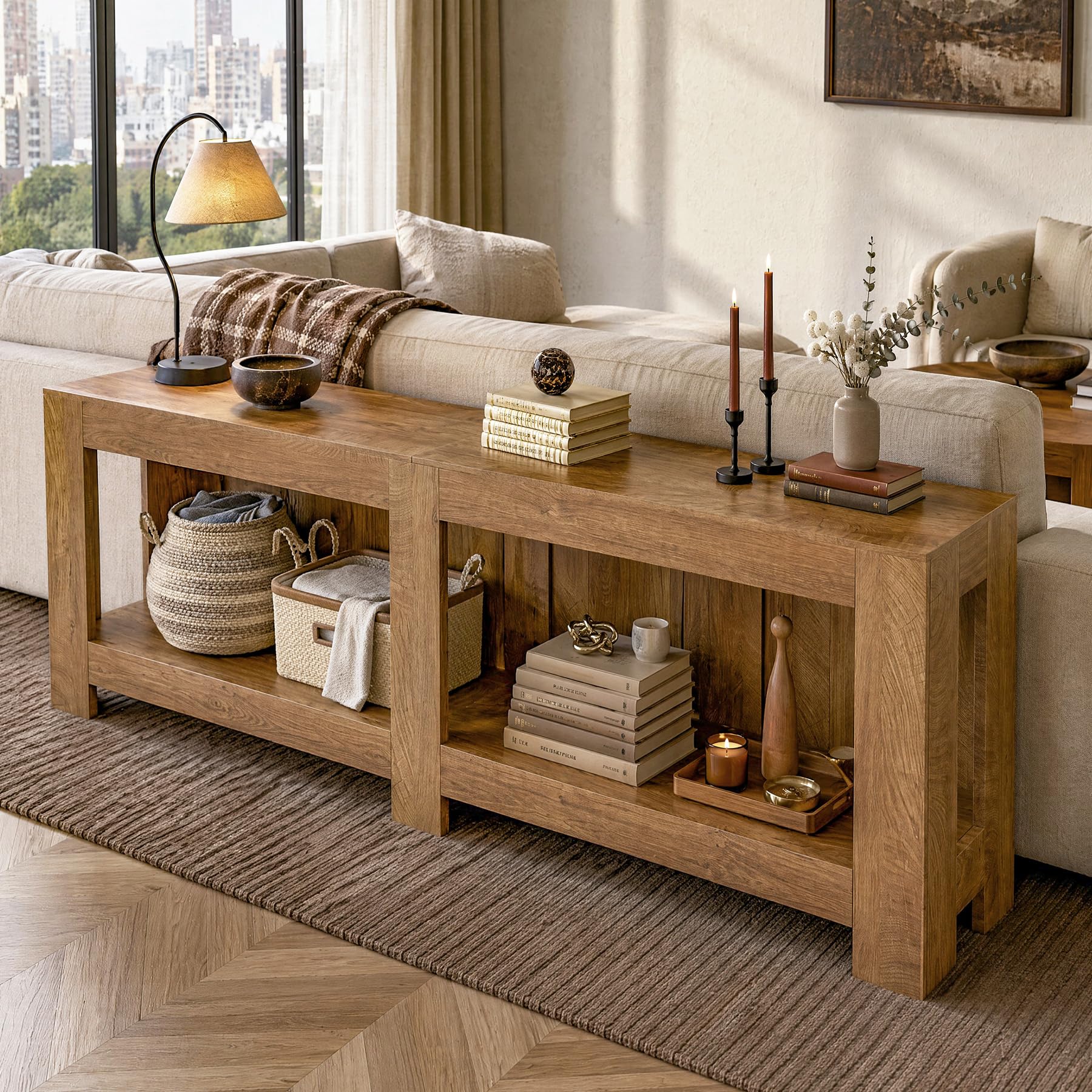 Tribesigns Konsolentisch mit Stauraum 200cm, Landhaus-Stil, Flur Wohnzimmer | Holz, einfache Montage, platzsparend, für hinter Sofa oder Flur, 200 cm breit, Stauraum, rustikales Braun