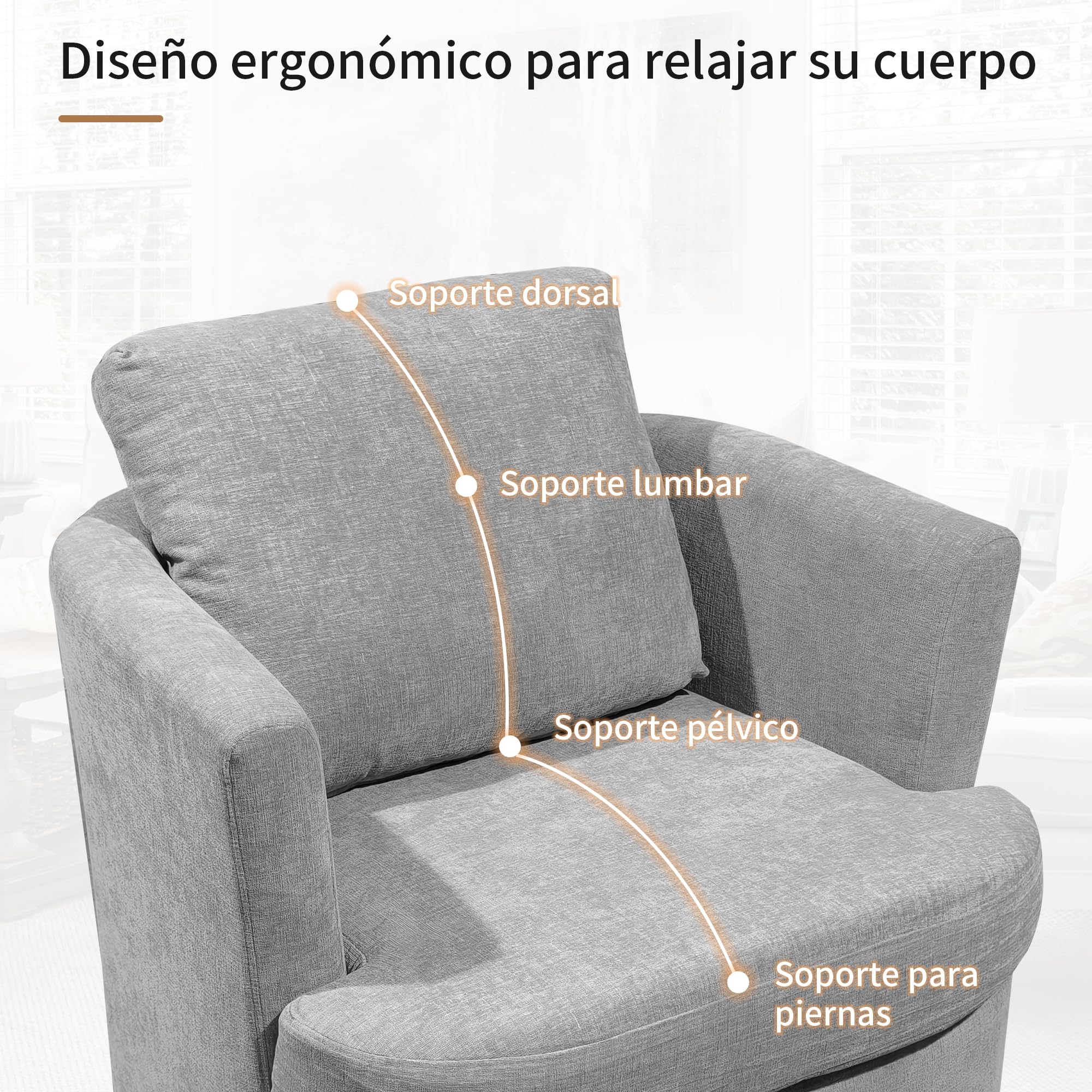 BonVache Sillón Giratorio, Sillón de Felpa, 360° Giratorio, con Respaldo en Forma de U y Asiento Acolchado, Adecuado para Sala de Estar, Dormitorio y Oficina, Gris