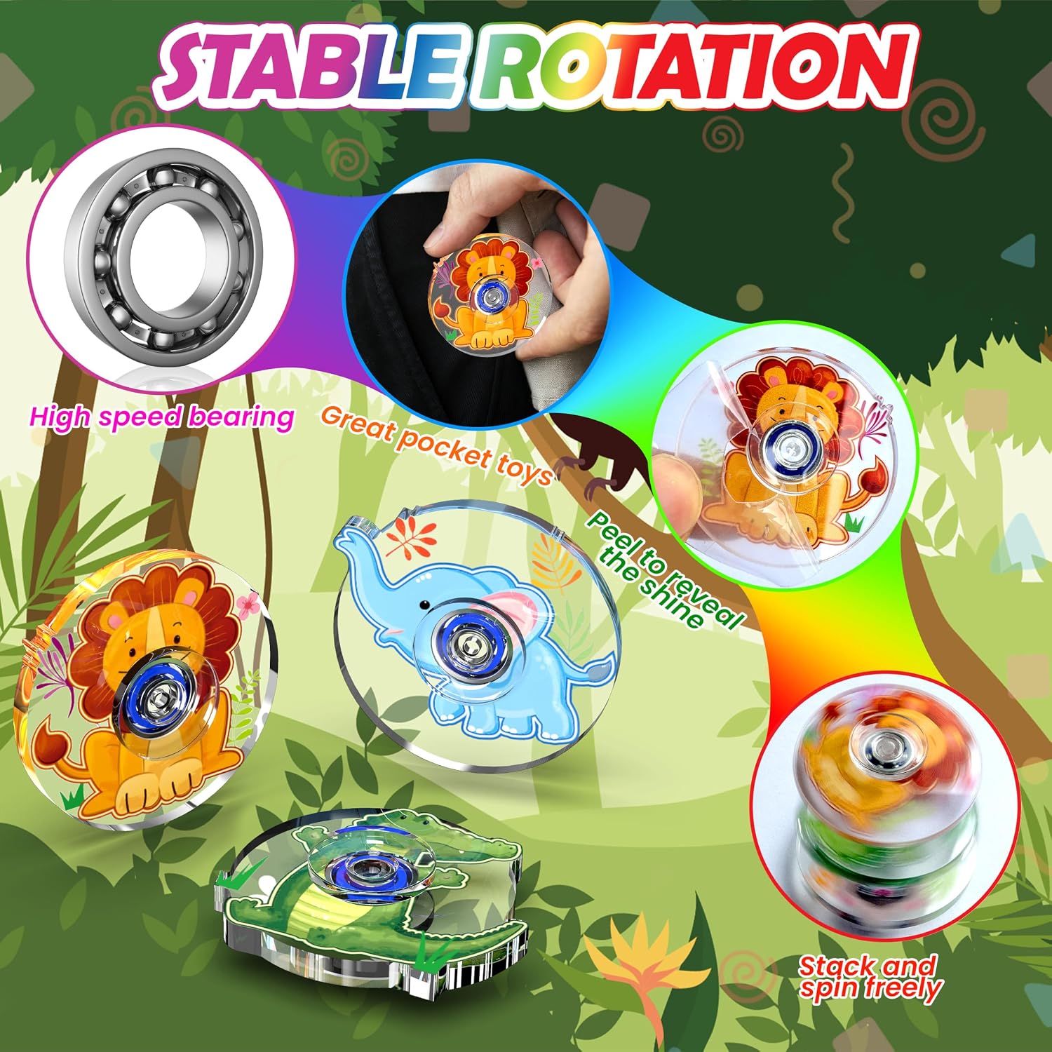 24 Pcs Safari Animal Party Favors, Jungle Fidget Spinner Toys for Kids 3-12 image 4