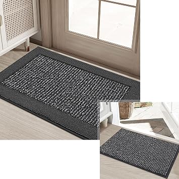 BEQHAUSE Indoor Door Mat 20"x32"+20"x32", Non-Slip Entryway Rugs Low-Profile Washable Floor Mat Stain-Resist Absorbent Welcome Mat for Front Back Door, Entrance, Living Room, Laundry Room, Charcoal